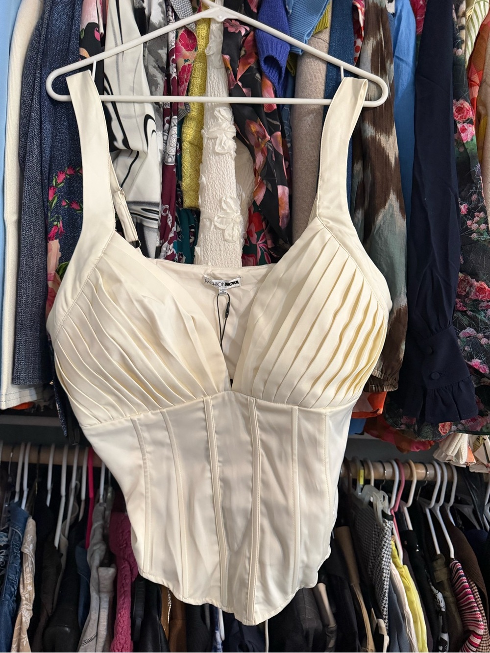 Fashion Nova Cream Pleated Bustier Top NWT